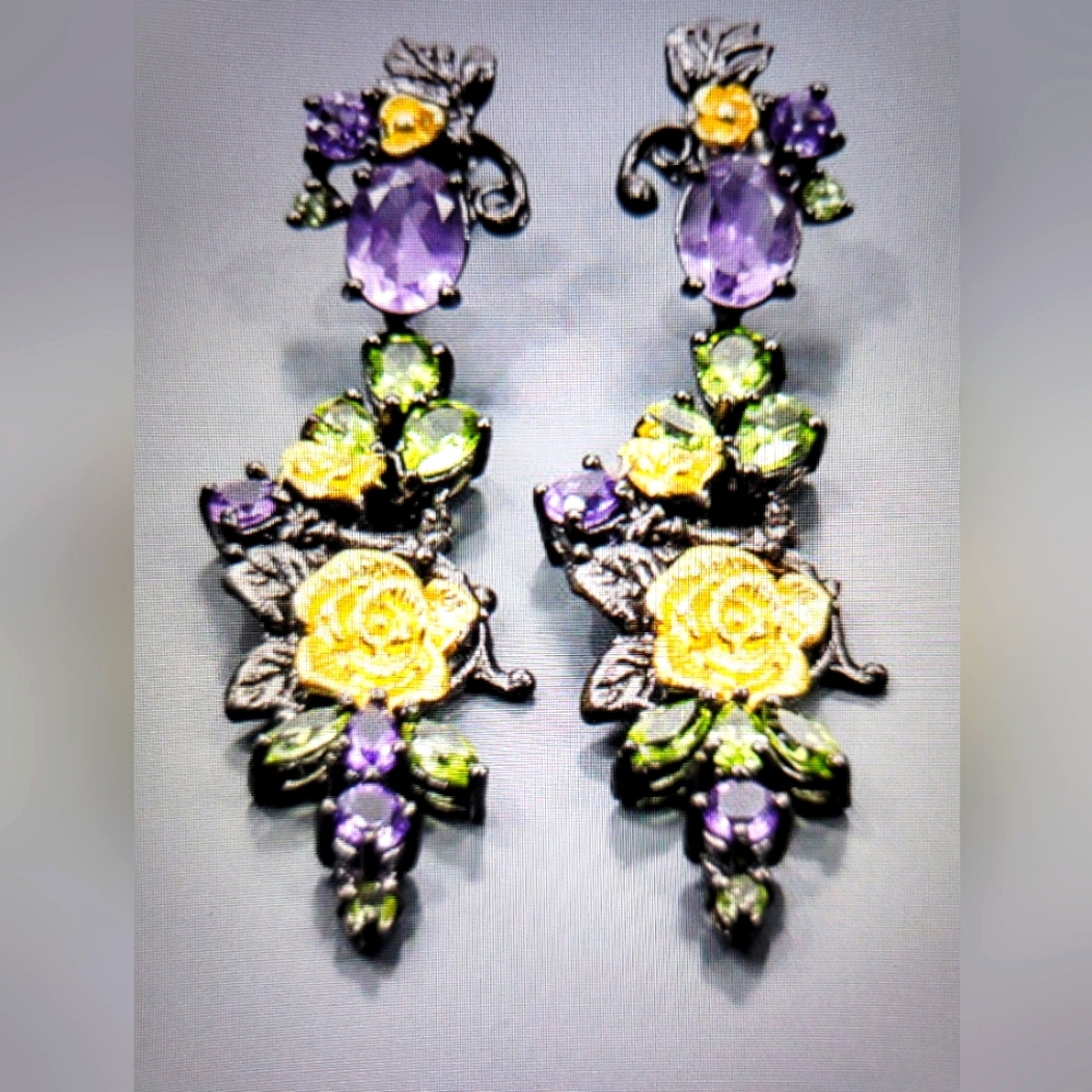 Authentic Amethyst and Peridot 925 Fine Sterling silver